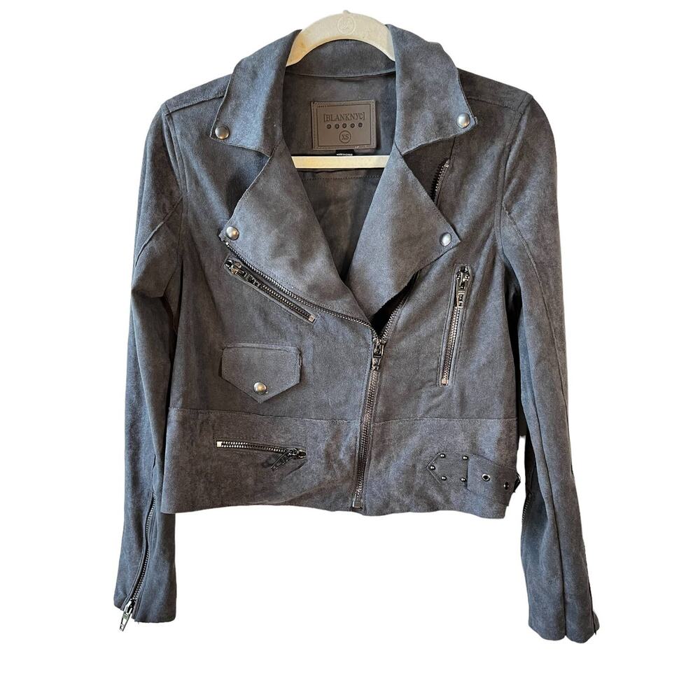BLANK NYC Size XS Women's Cropped Microsuede Grey Moto Jacket